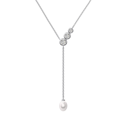 Lariat-Brautkette „Tiffany“ aus Sterling Silber mit Zirkonia und Perle, silber