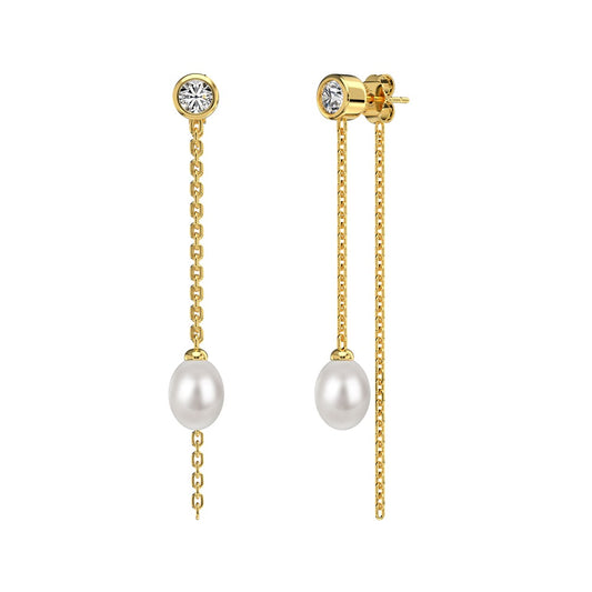 Detailansicht der Ohrringe „Tiffany“ mit Perlen & funkelnden Zirkonia, gold