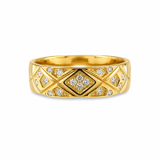Promettere Ring Gold mit Rhombenmuster und Zirkonia