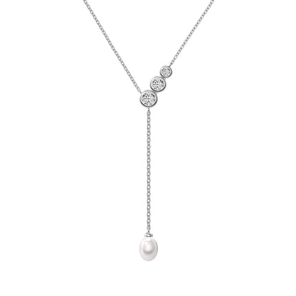 Lariat-Brautkette „Tiffany“ aus Sterling Silber mit Zirkonia und Perle, silber