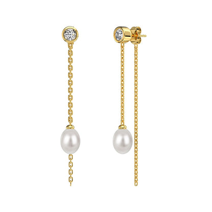 Detailansicht der Ohrringe „Tiffany“ mit Perlen & funkelnden Zirkonia, gold