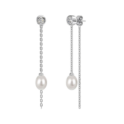 Ohrringe „Tiffany“ aus Sterling Silber mit Zirkonia & Perlen, silber