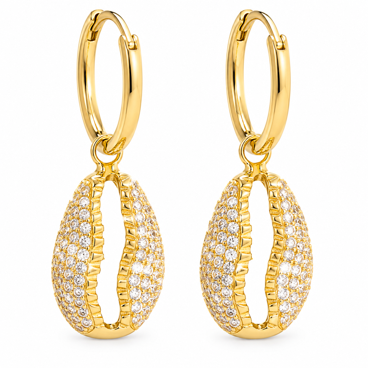 Conchiglia Ohrringe aus 925 Sterling Silber mit 18K Vergoldung und Zirkonia-Muschel