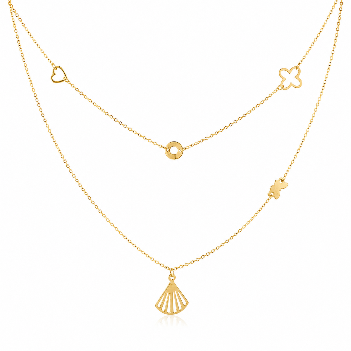 Elegante Layering Kette Gold mit fünf Symbol-Anhängern