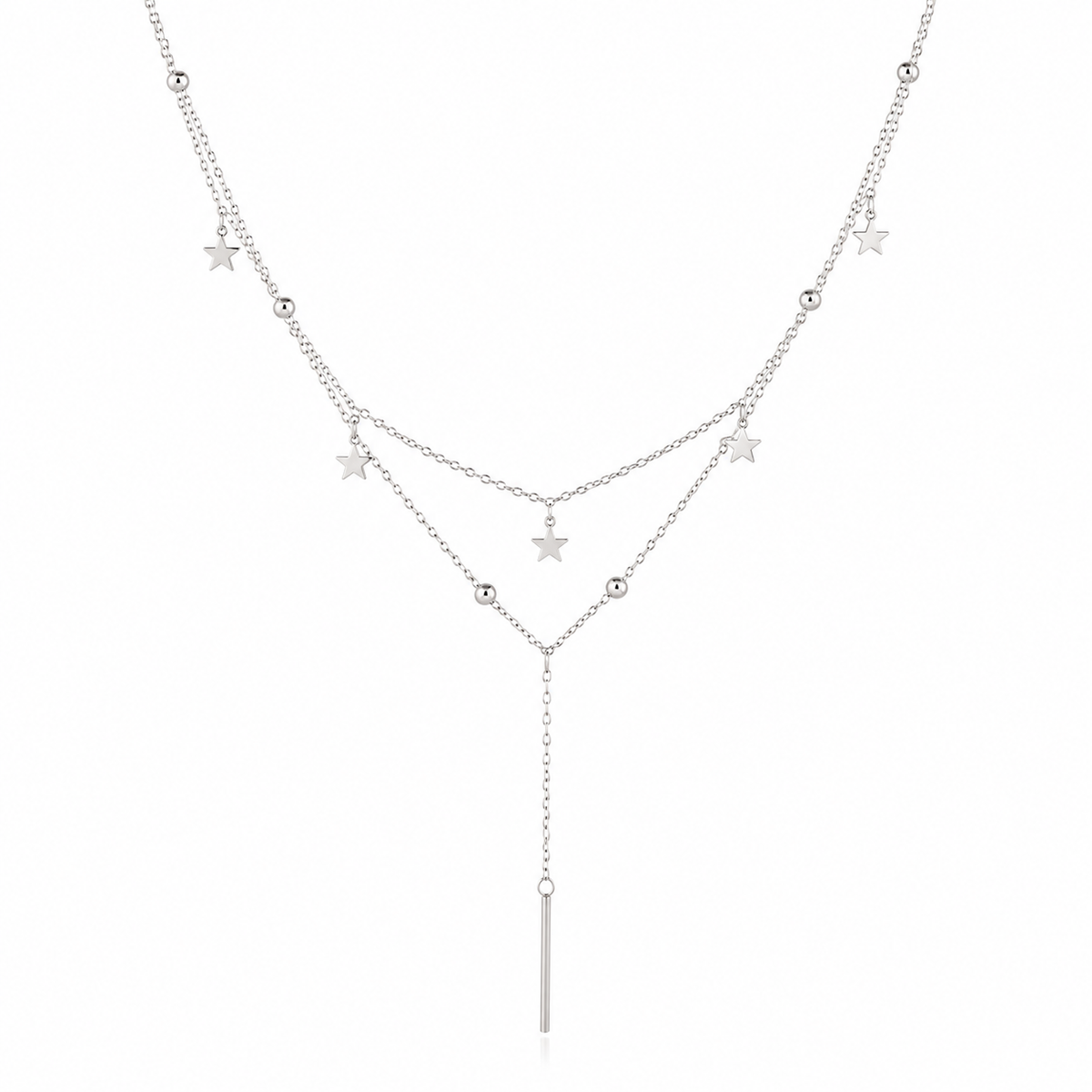 Geniale Layering Kette Silber mit Sternen und Kugeldetails