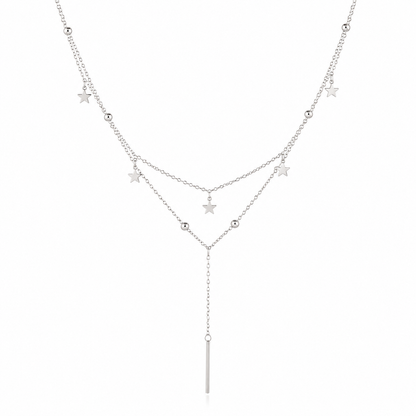Geniale Layering Kette Silber mit Sternen und Kugeldetails