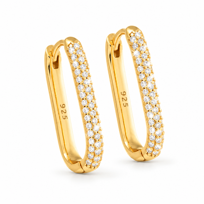 Ovale Ohrringe aus 925 Sterling Silber mit 18K Vergoldung und Zirkonia