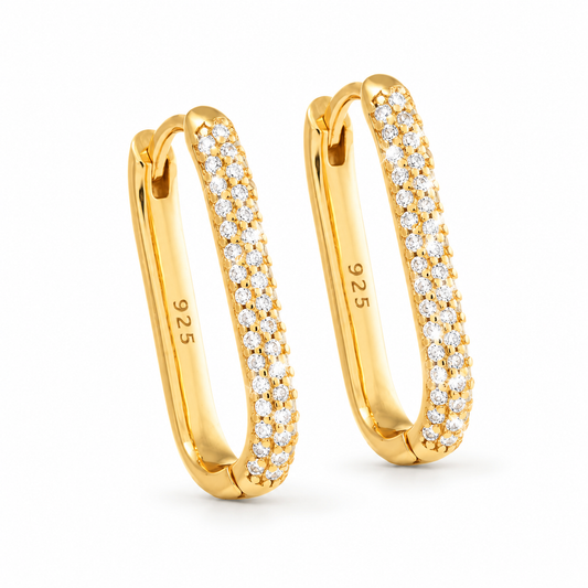 Ovale Ohrringe aus 925 Sterling Silber mit 18K Vergoldung und Zirkonia