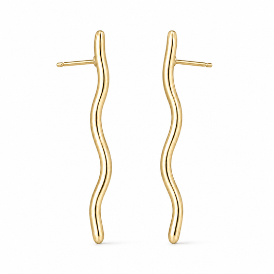Paar Sway Wave Ohrstecker aus Edelstahl, 14K vergoldet, in Wellenform